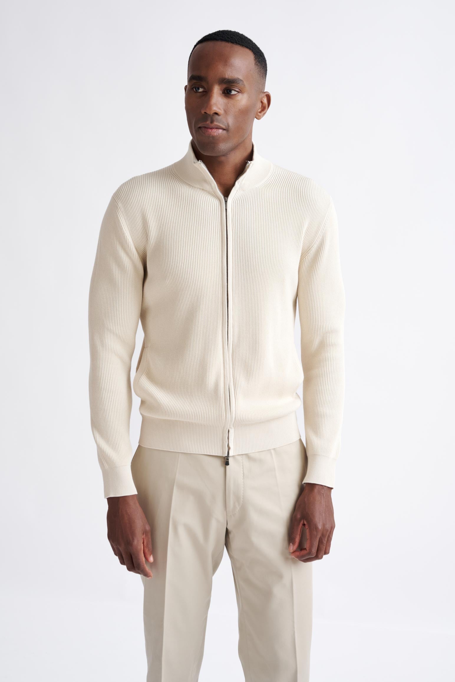Cream Cotton Exford FullZip Knitted Sweater