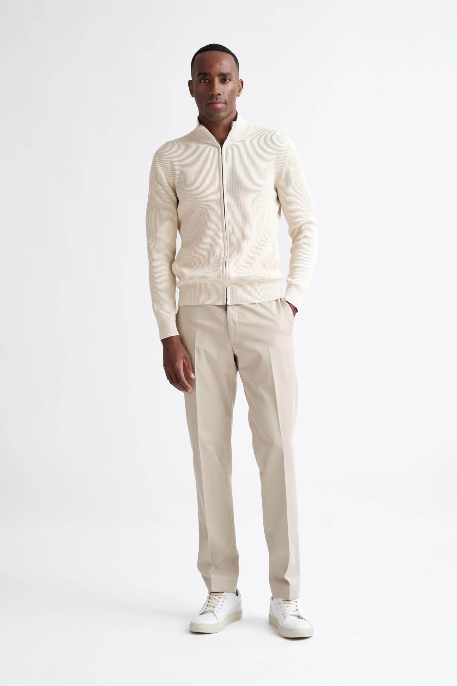 Cream Cotton Exford FullZip Knitted Sweater — detail 2