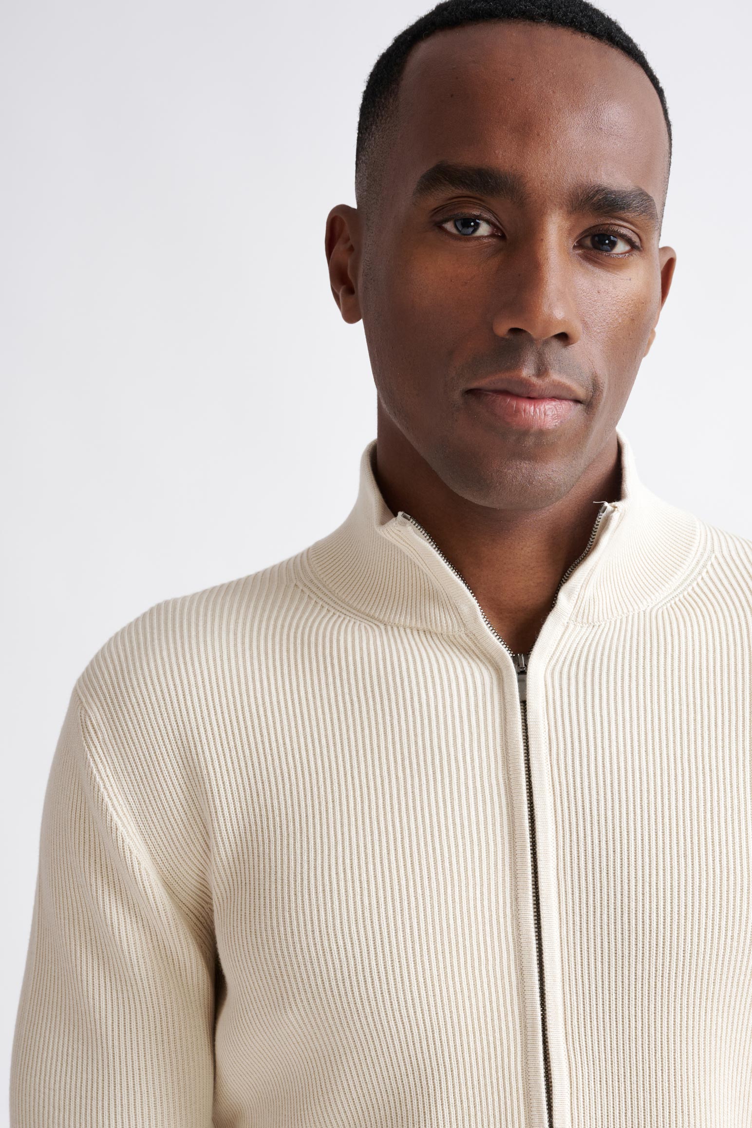 Cream Cotton Exford FullZip Knitted Sweater — detail 1