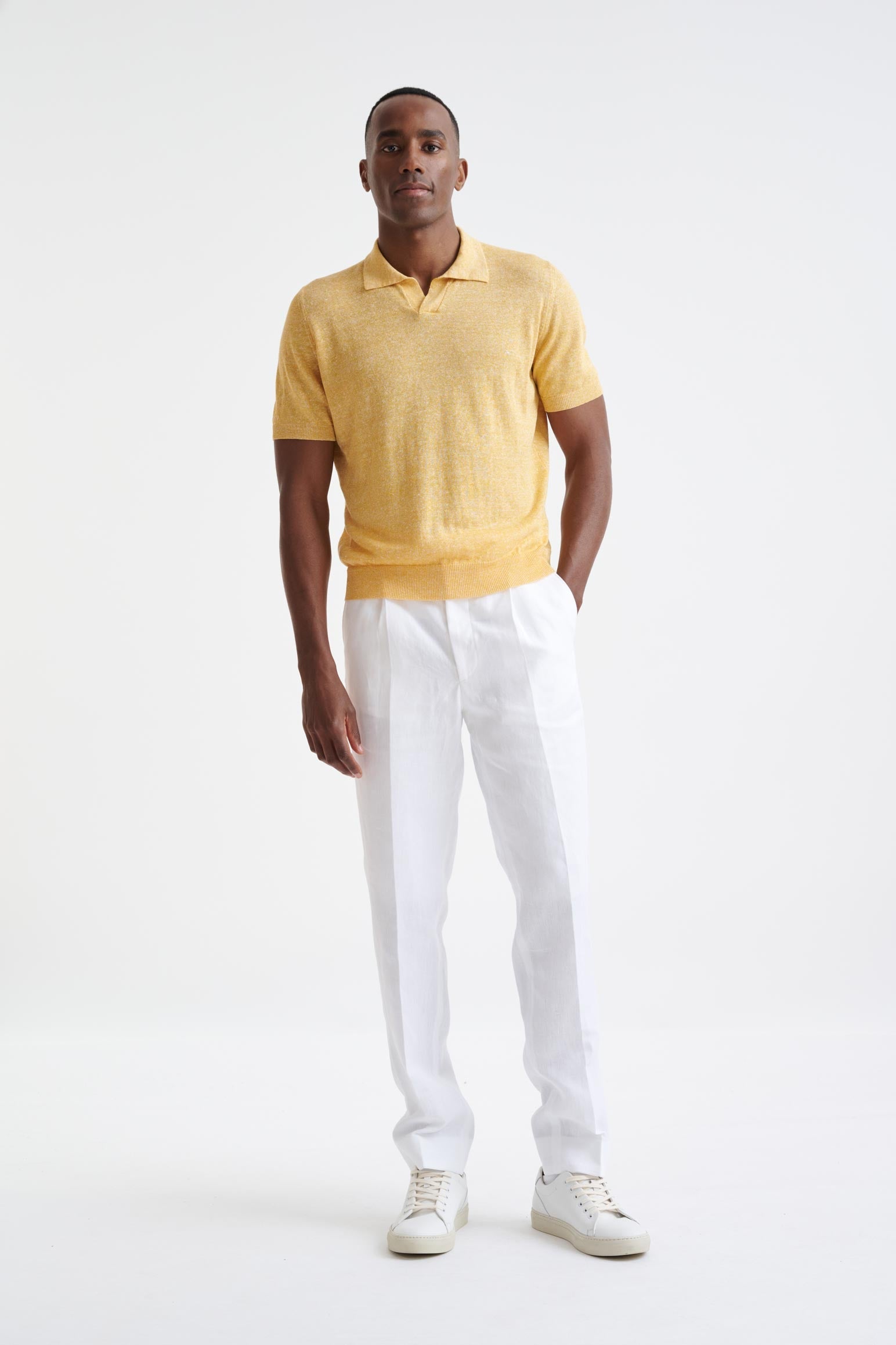 Yellow Melange Linen Cotton Rye Polo Shirt — detail 1