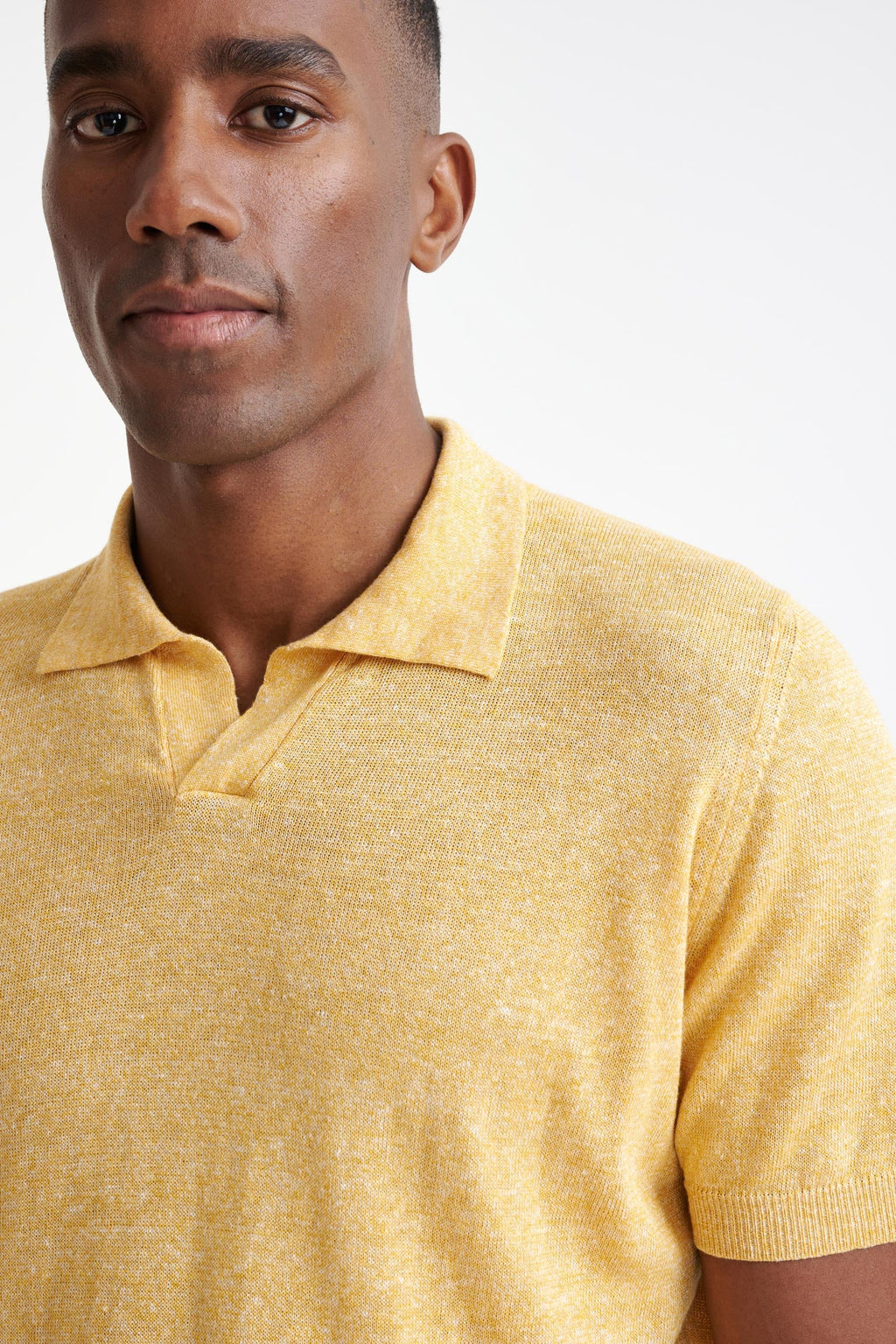 Yellow Melange Linen Cotton Rye Polo Shirt — detail 2