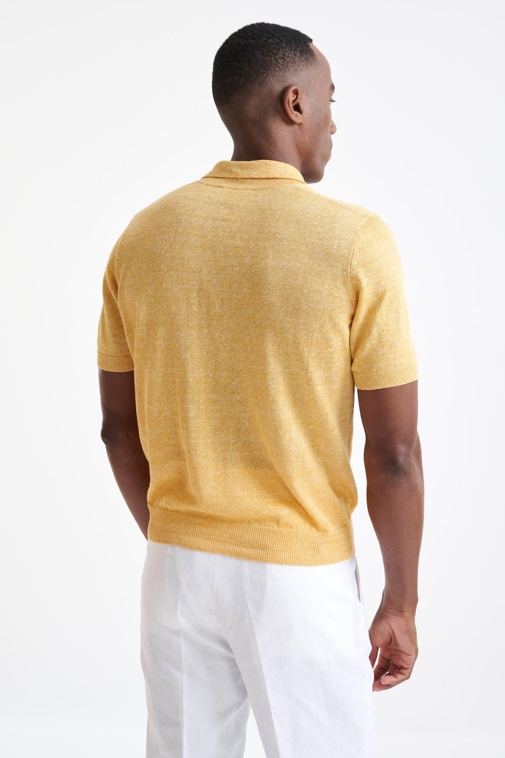 Yellow Melange Linen Cotton Rye Polo Shirt — detail 3