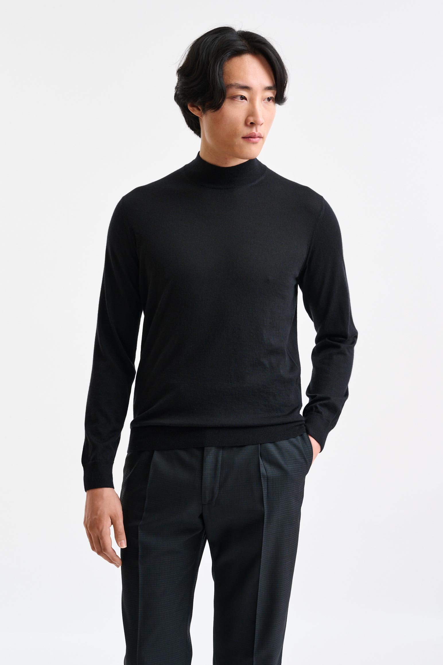 Black Cashmere & Merino Silk Ramsey High Crewneck Knitwear