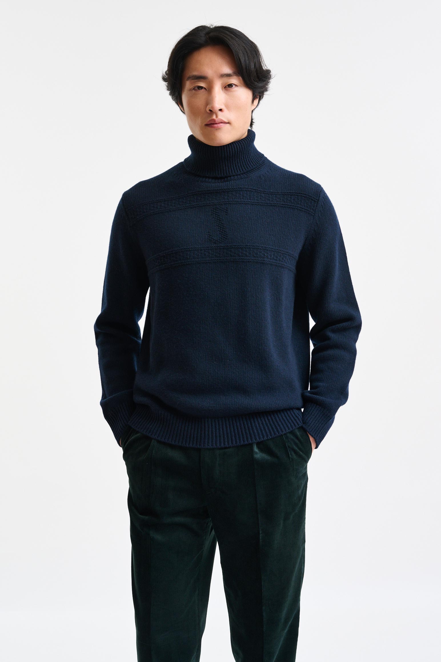 Navy Cashmere & Wool Glamis Rollneck Knitwear