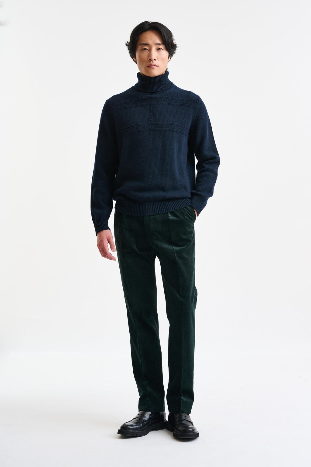 Navy Cashmere & Wool Glamis Rollneck Knitwear — detail 2