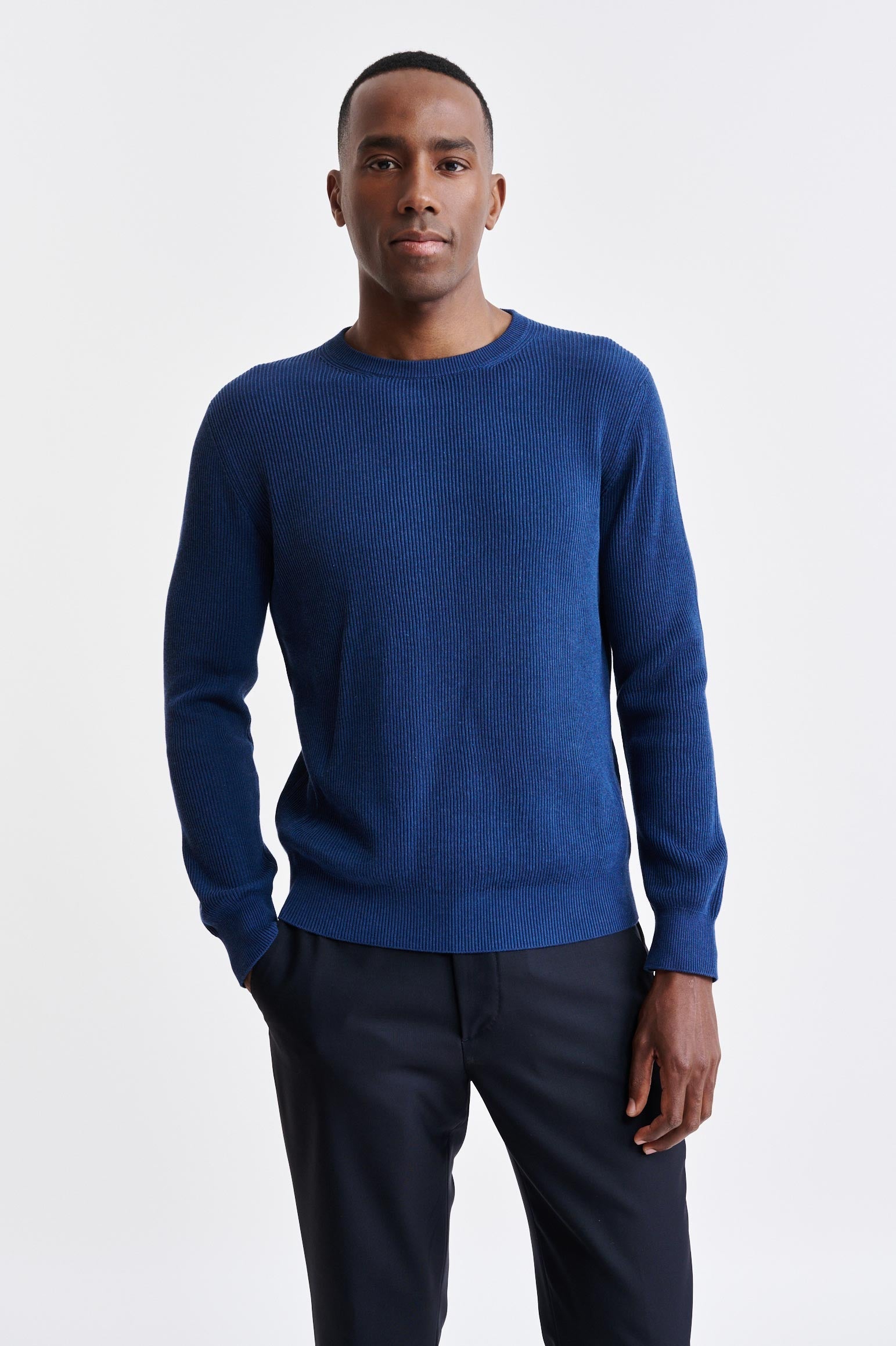 Denim Blue Cotton Crewneck Harrow Knitwear