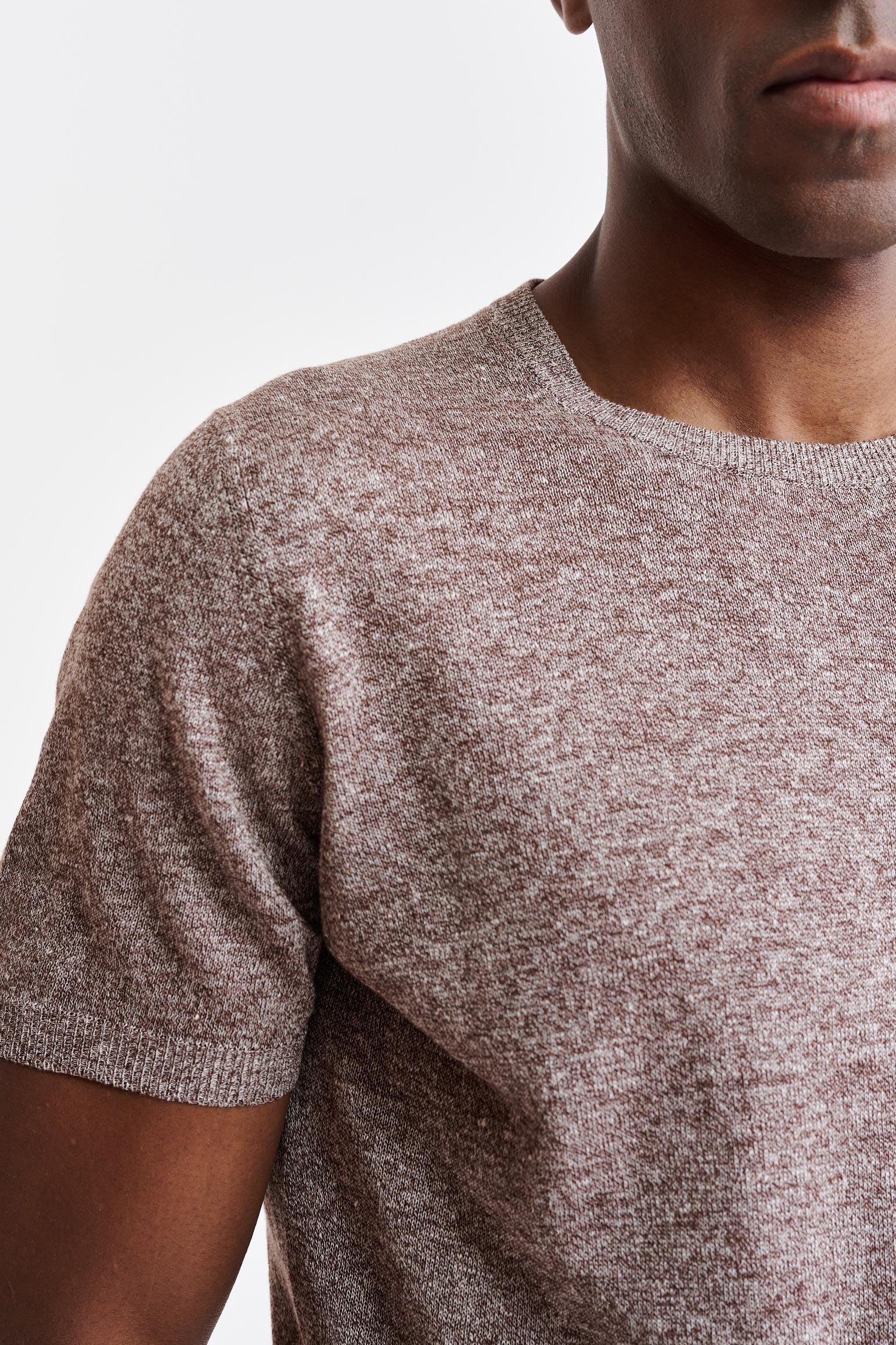 Mid Brown Melange Linen & Cotton Crewneck Sefton Knitwear — detail 2