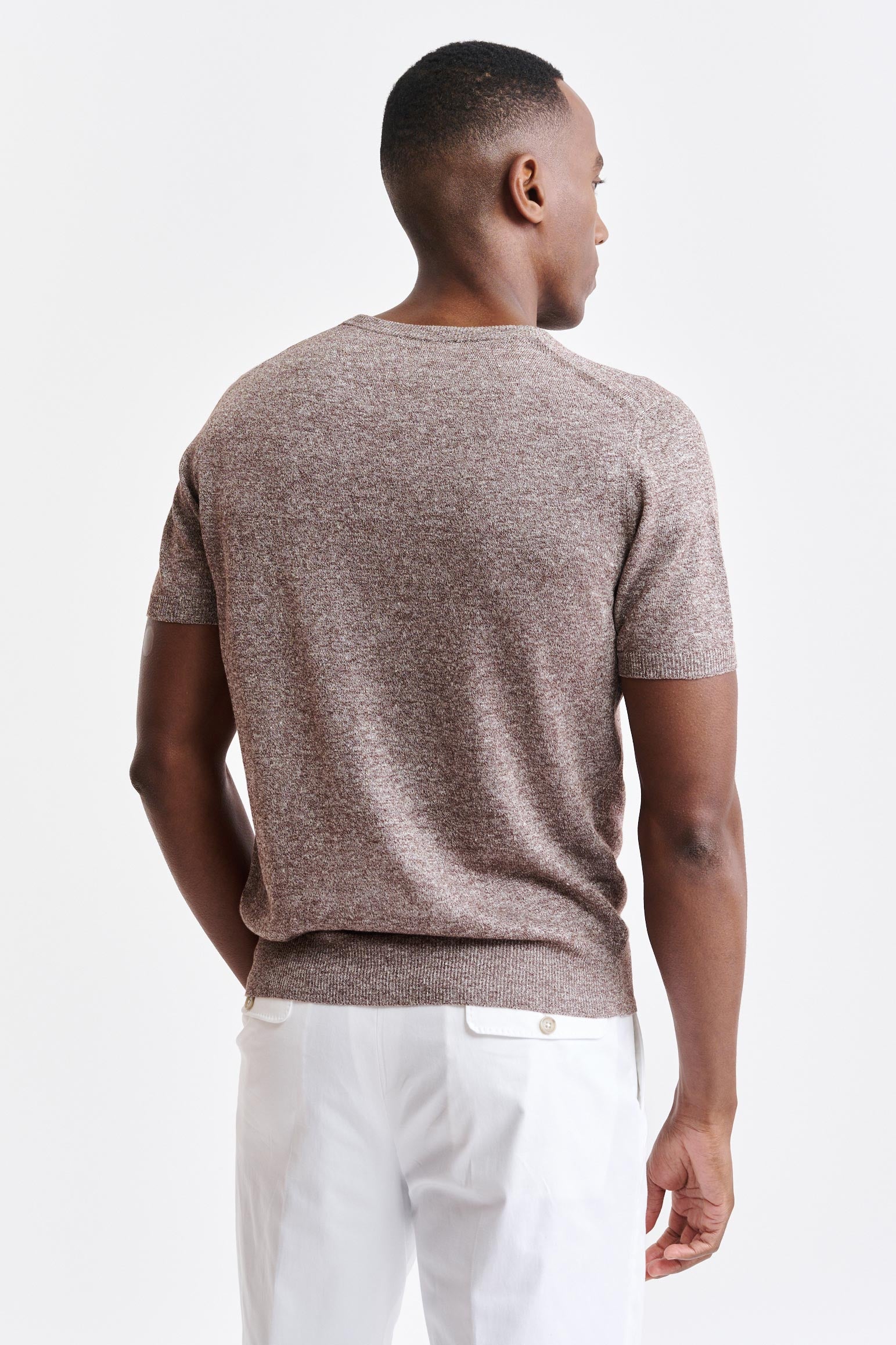 Mid Brown Melange Linen & Cotton Crewneck Sefton Knitwear — detail 3