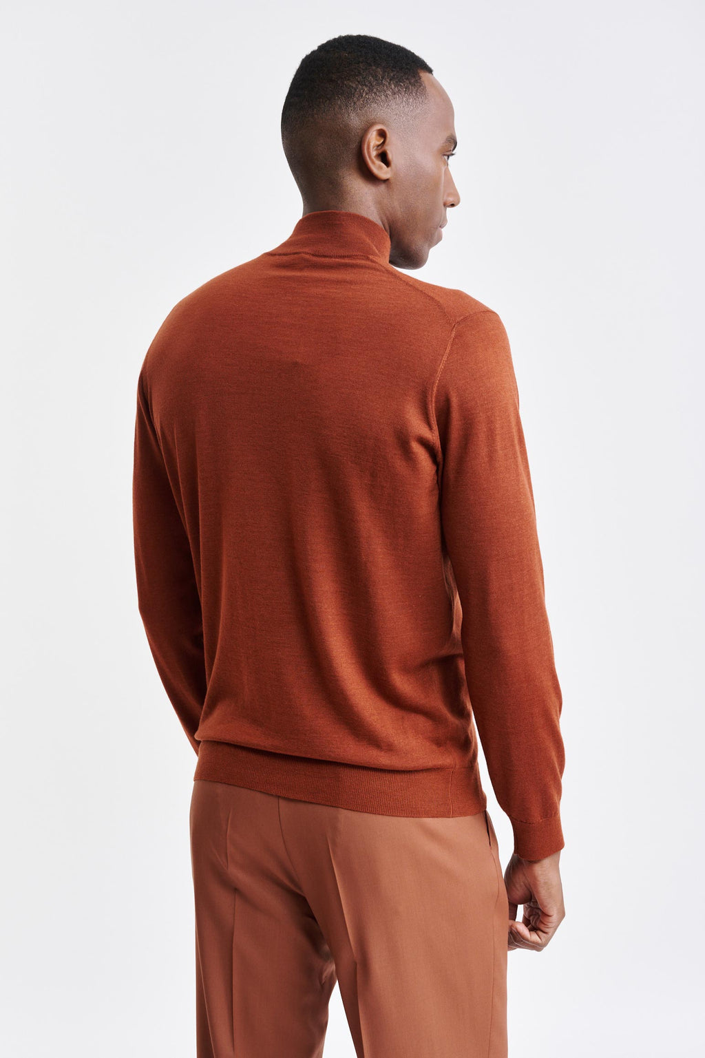 Intense Rust Cashmere & Silk High Crewneck Ramsey Knitwear — detail 3