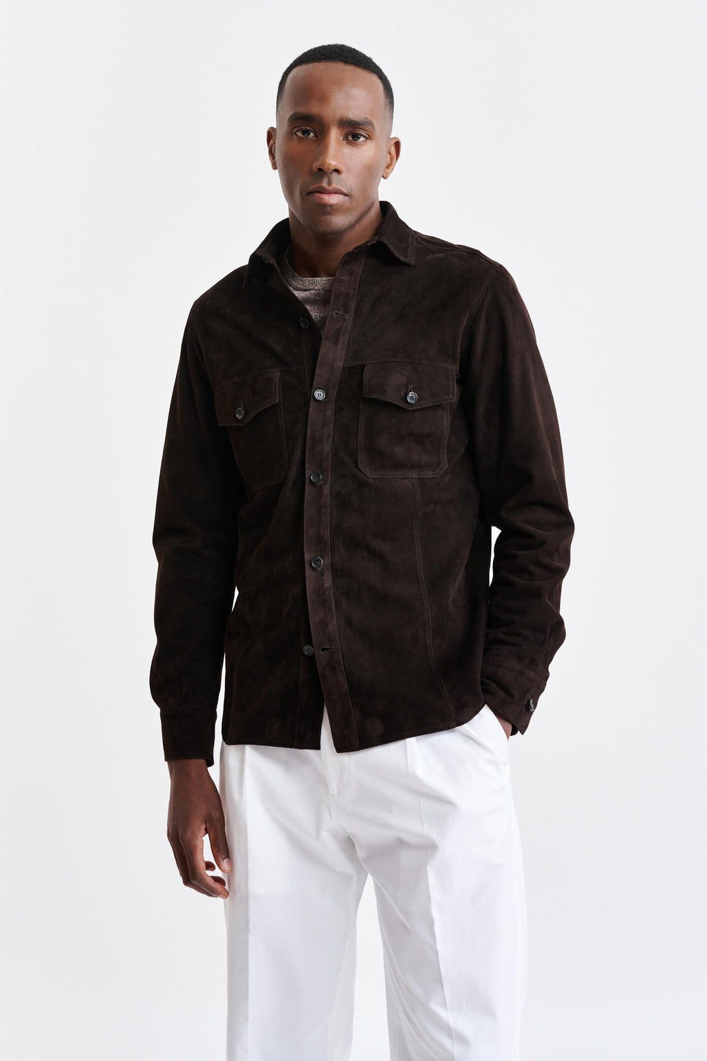 Dark Brown Goat Suede Hexham Shirt Jacket — detail 1