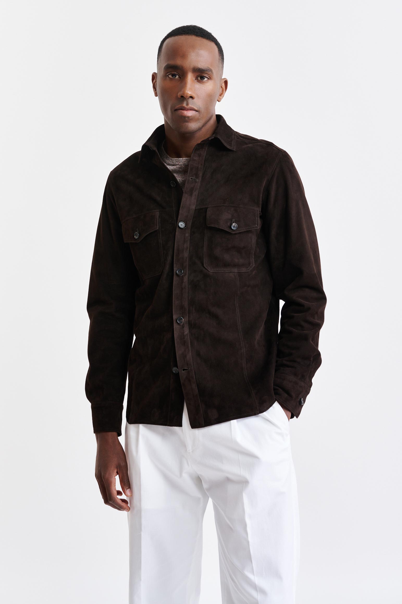 Dark Brown Goat Suede Hexham Shirt Jacket — detail 1