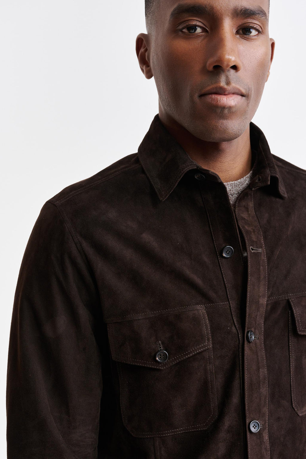 Dark Brown Goat Suede Hexham Shirt Jacket — detail 2