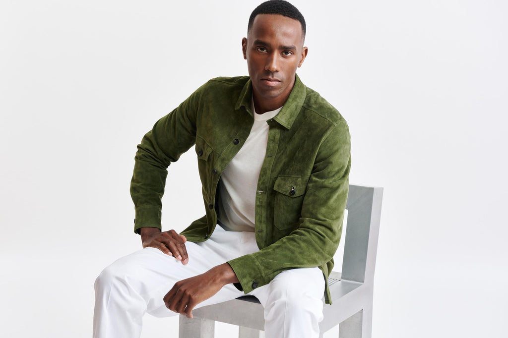 Olive Green Goat Suede Hexham Shirt Jacket — detail 5
