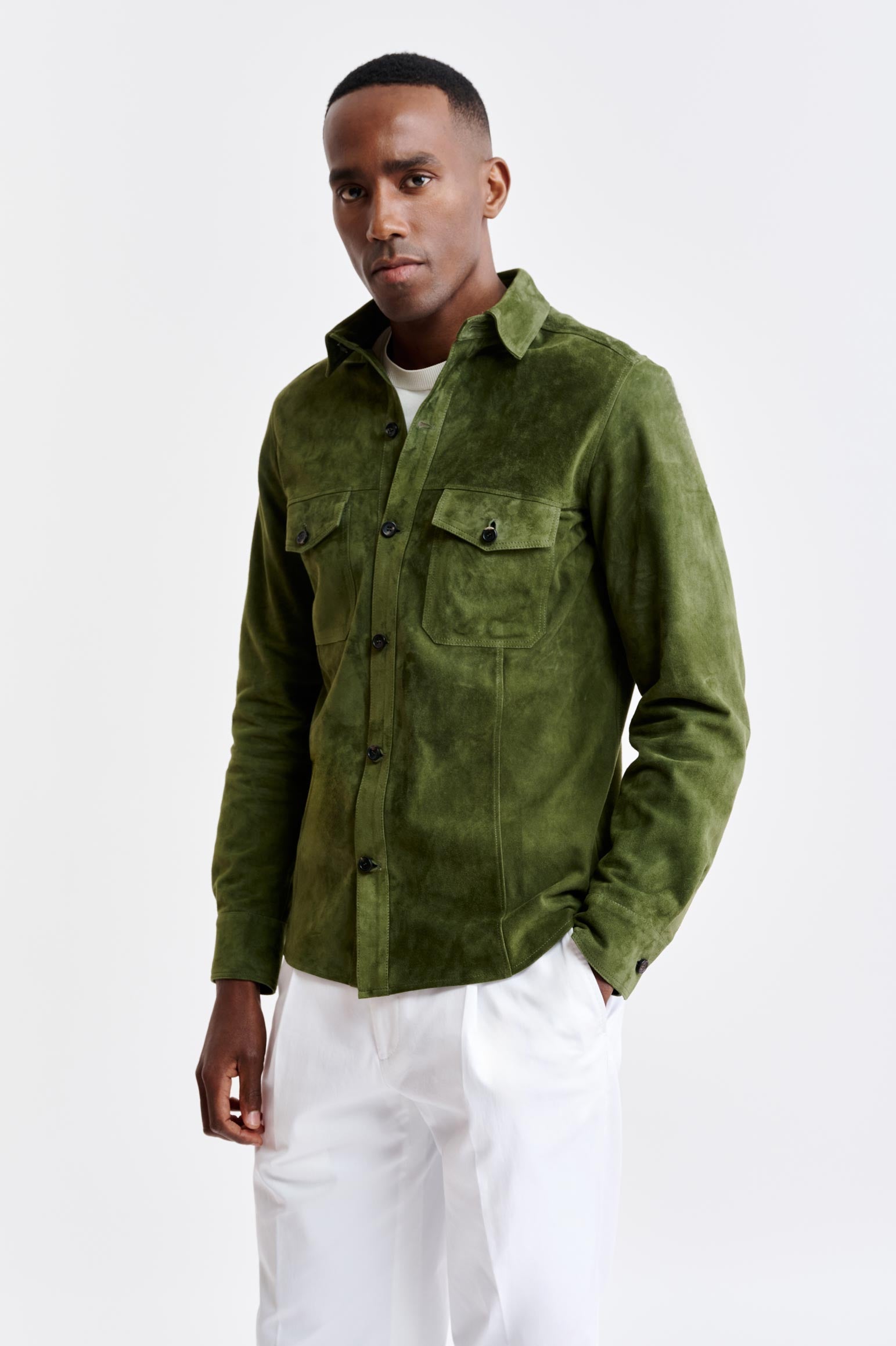 Olive Green Goat Suede Hexham Shirt Jacket