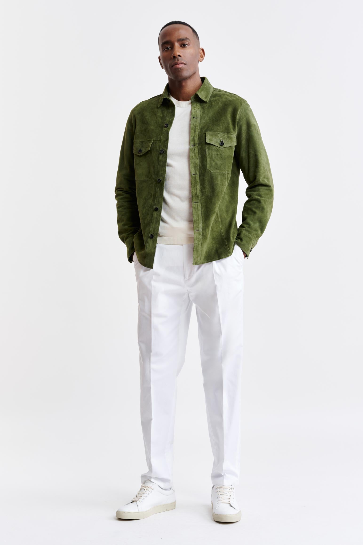 Olive Green Goat Suede Hexham Shirt Jacket — detail 1