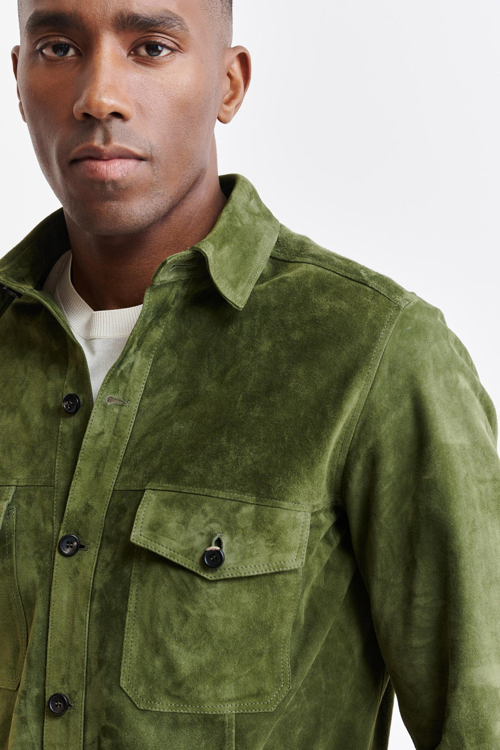 Olive Green Goat Suede Hexham Shirt Jacket — detail 2