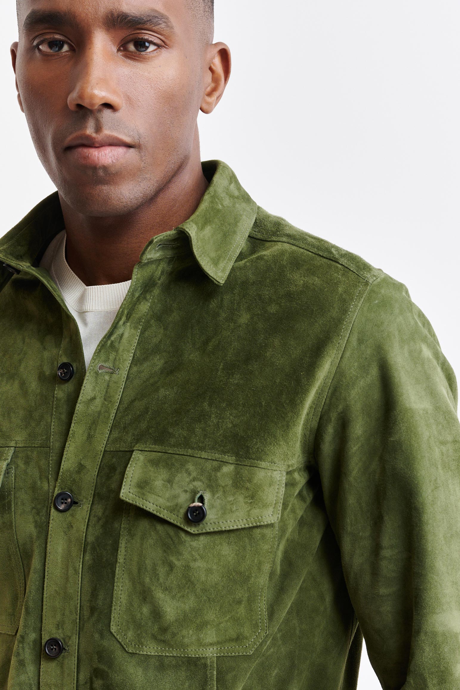 Olive Green Goat Suede Hexham Shirt Jacket — detail 2