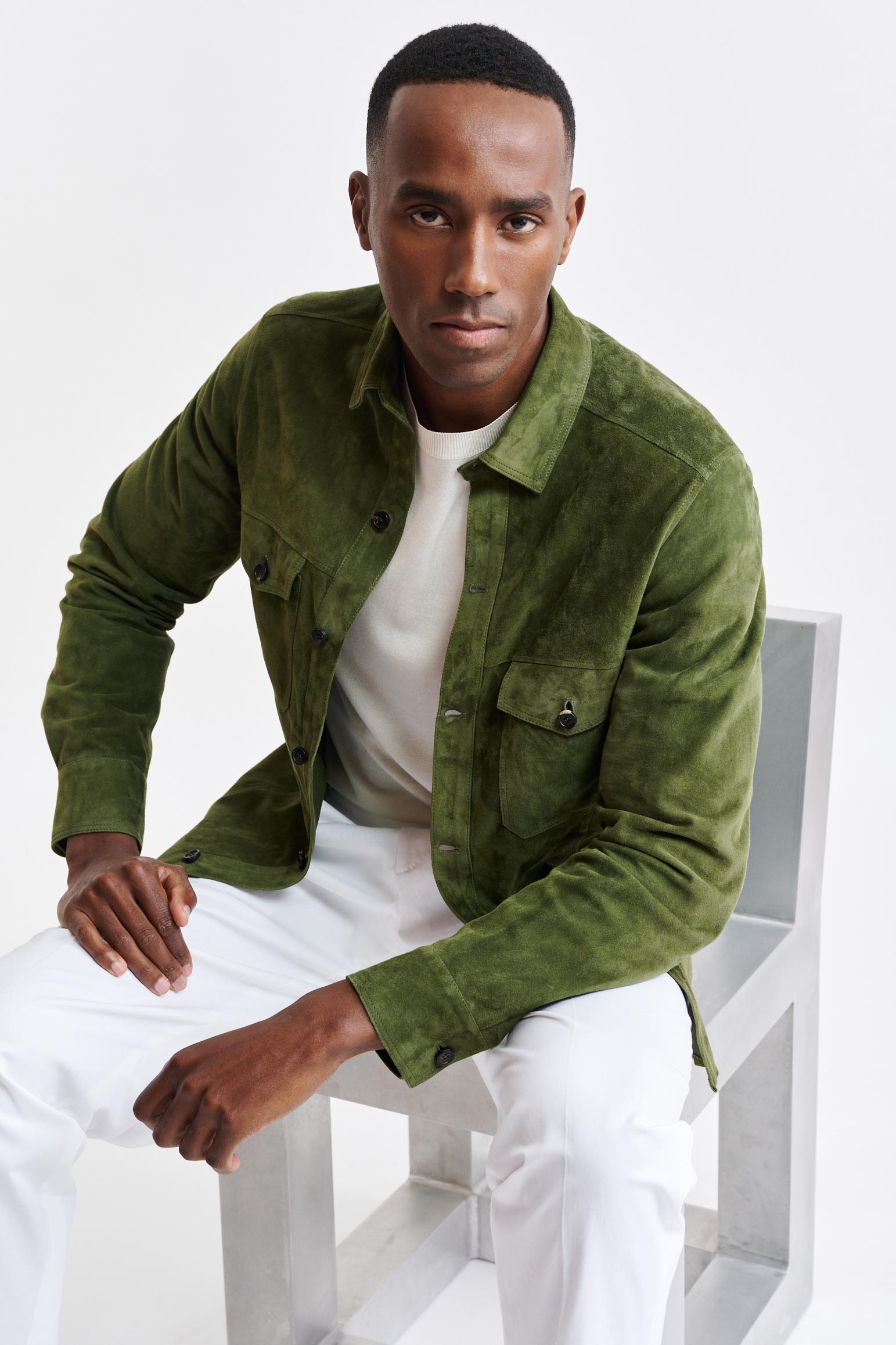 Olive Green Goat Suede Hexham Shirt Jacket — detail 3