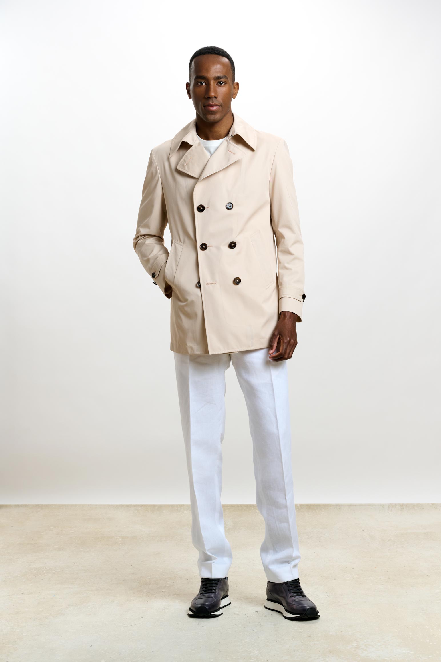 Beige Cotton Nelson Tech Peacoat — detail 1
