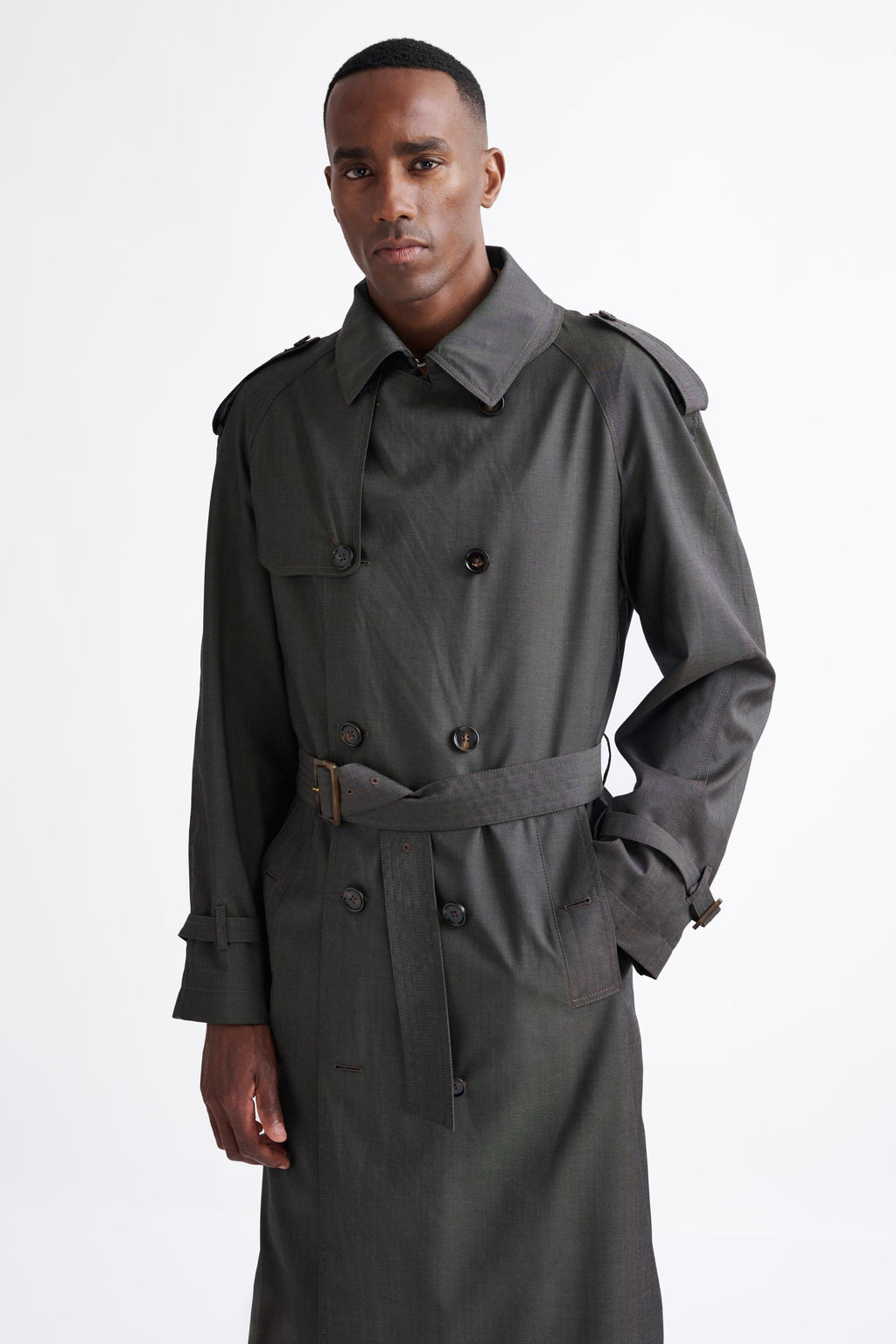 Taupe Wool Twill Marlow Trench Coat — detail 1