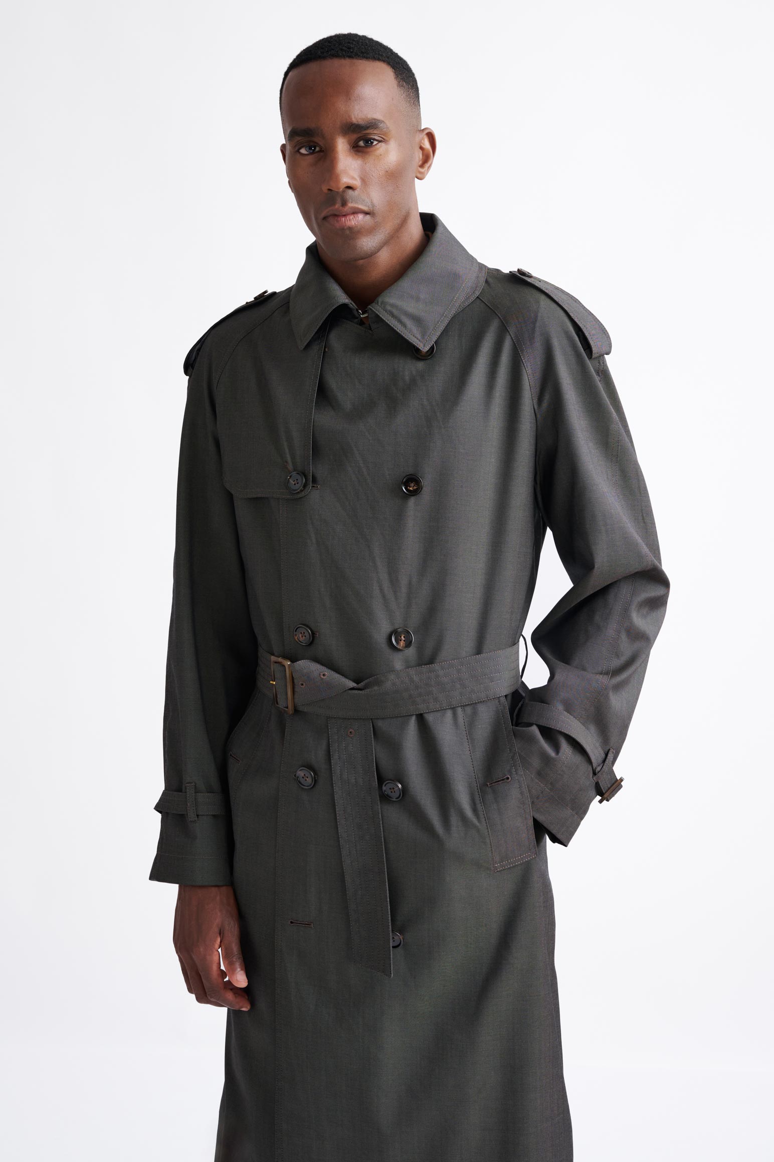 Taupe Wool Twill Marlow Trench Coat — detail 1