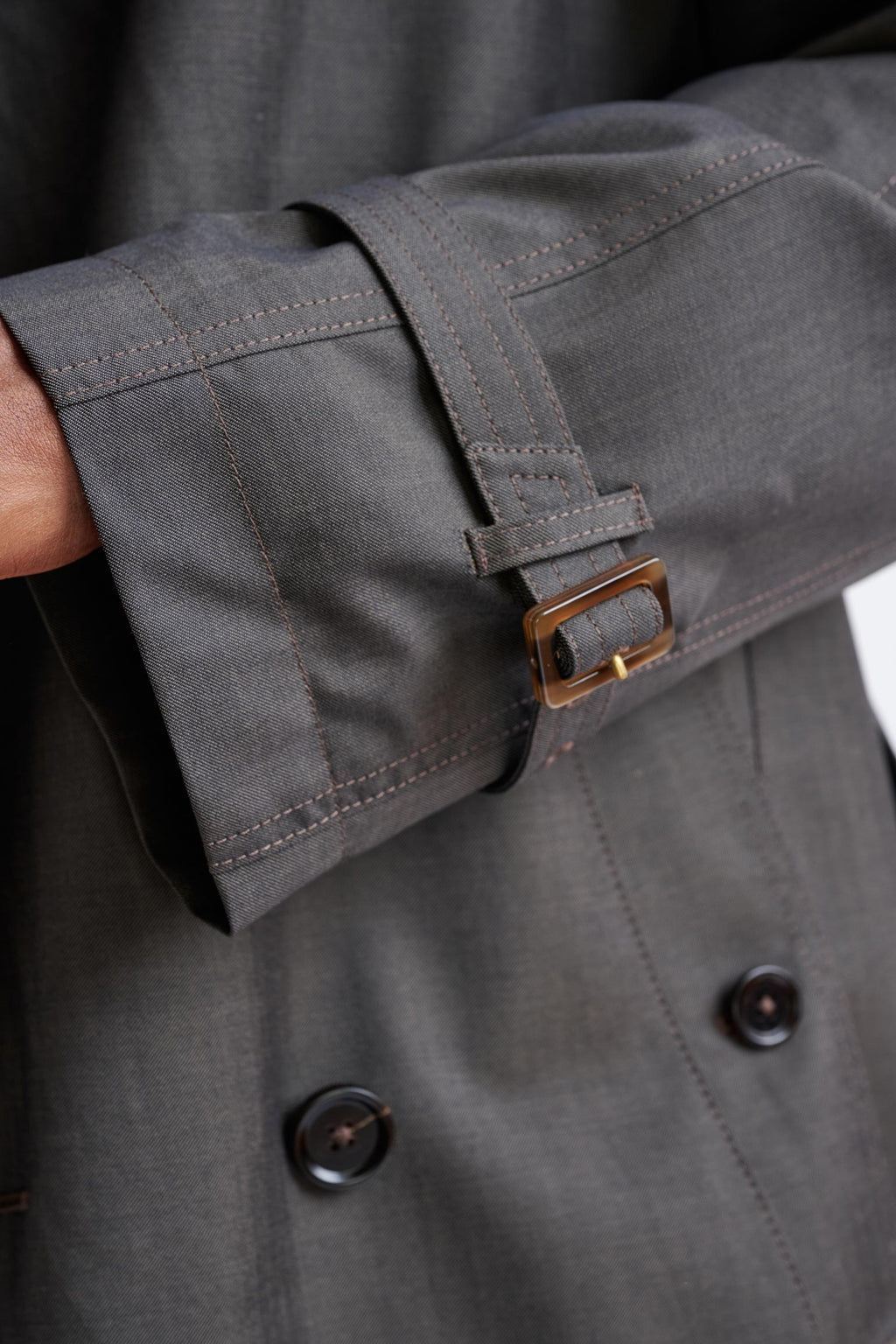 Taupe Wool Twill Marlow Trench Coat — detail 3