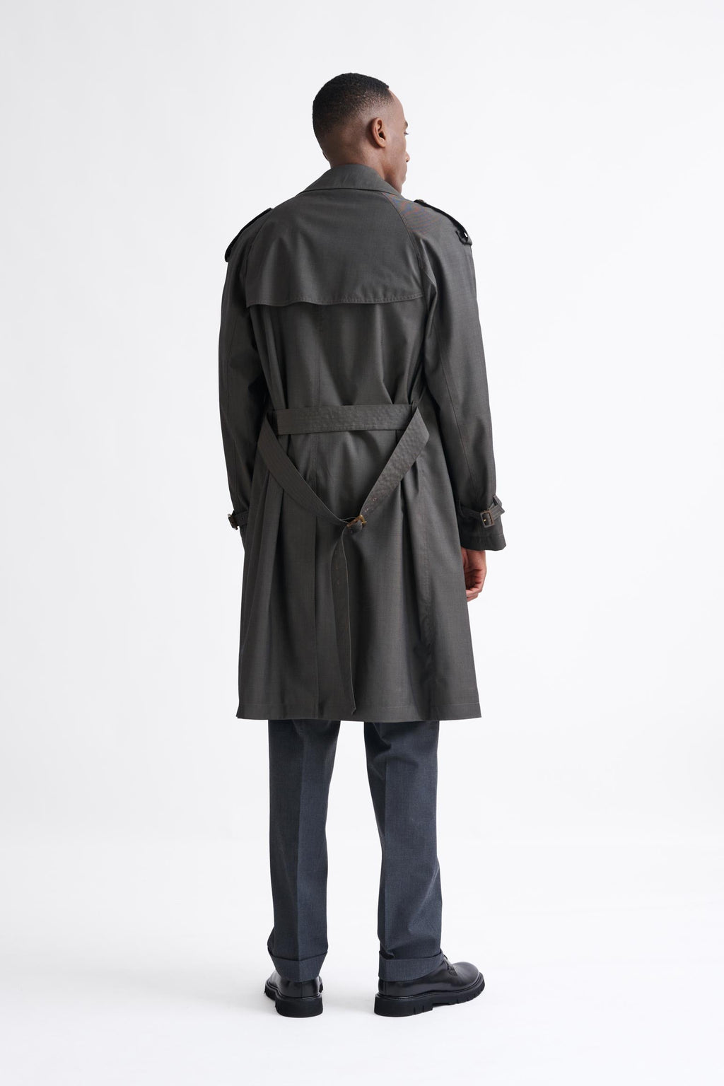Taupe Wool Twill Marlow Trench Coat — detail 6
