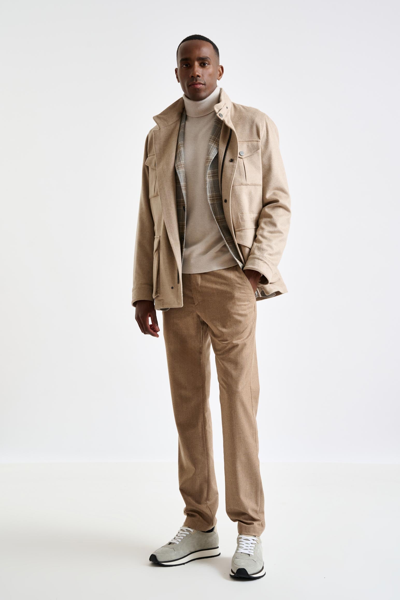 Beige 100% Cashmere Dartmoor Field Jacket Zeus — detail 4