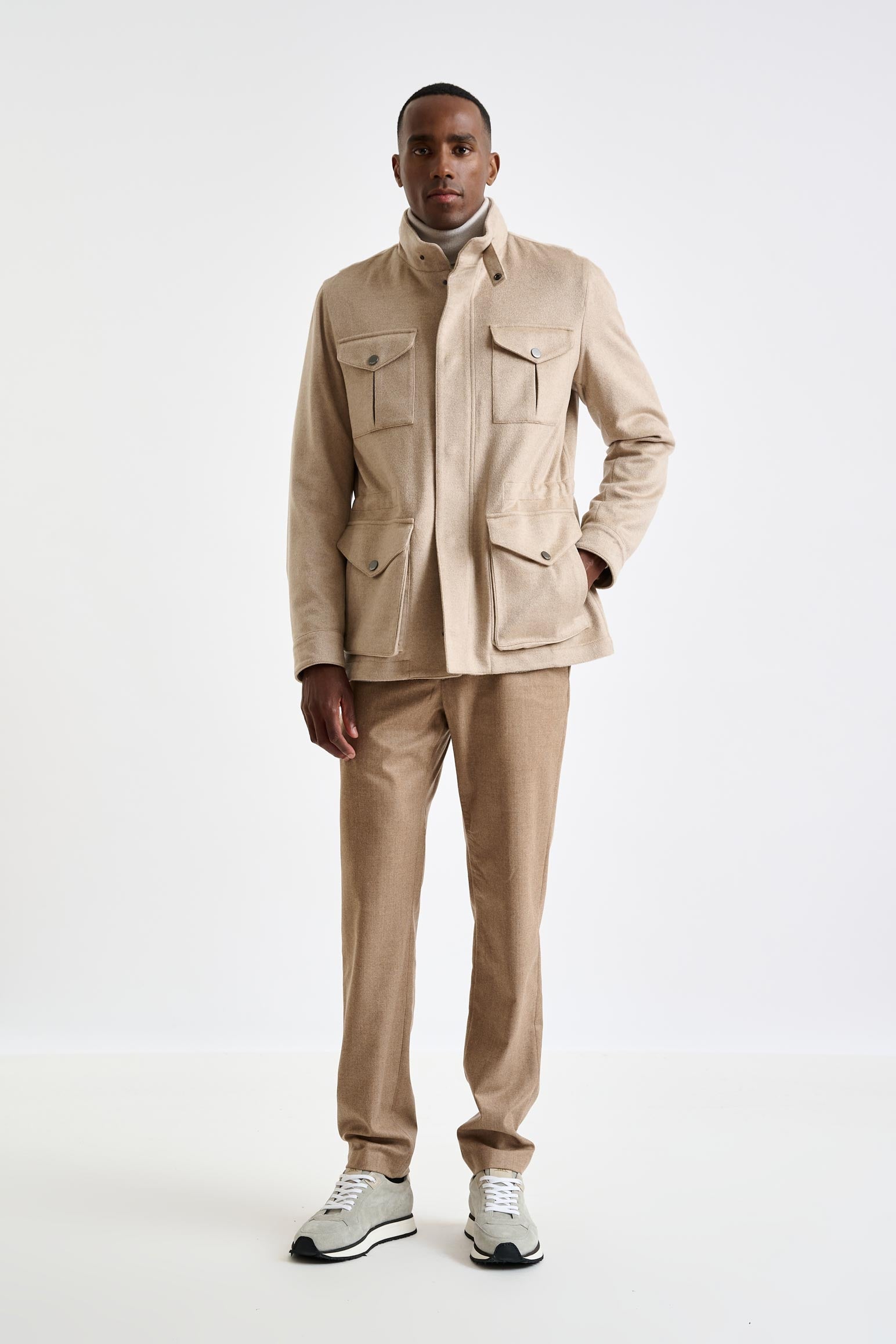Beige 100% Cashmere Dartmoor Field Jacket Zeus — detail 5