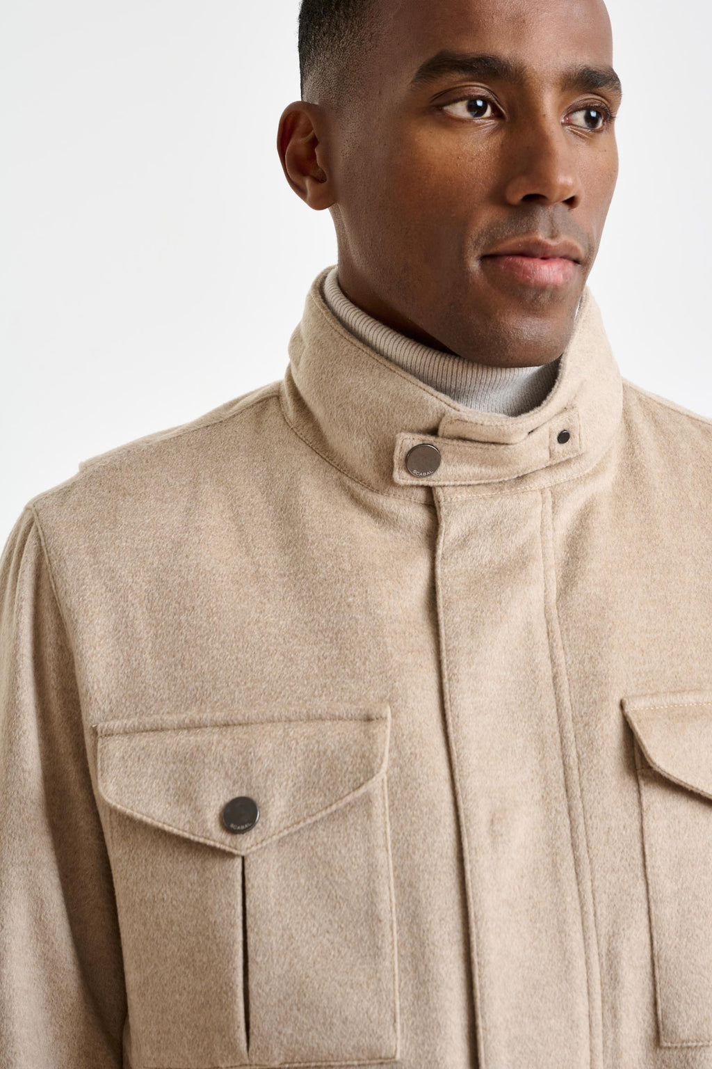 Beige 100% Cashmere Dartmoor Field Jacket Zeus — detail 3