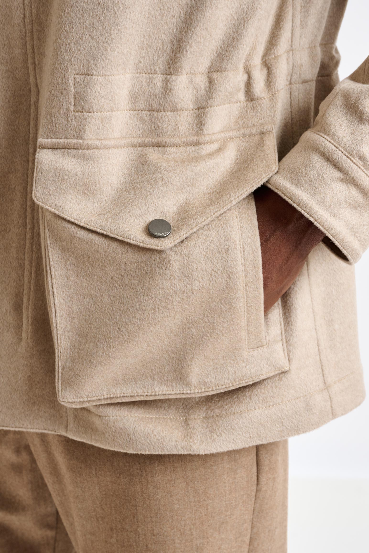 Beige 100% Cashmere Dartmoor Field Jacket Zeus — detail 1
