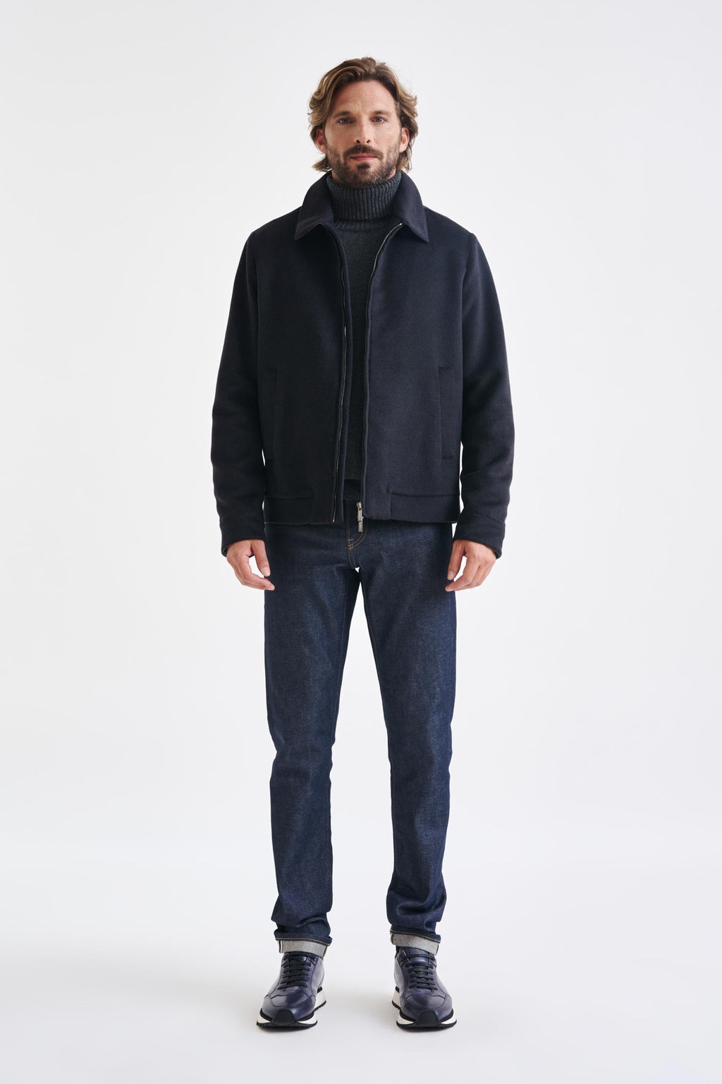 Dark Grey Wool Warwick Zeus Bomber Jacket — detail 6