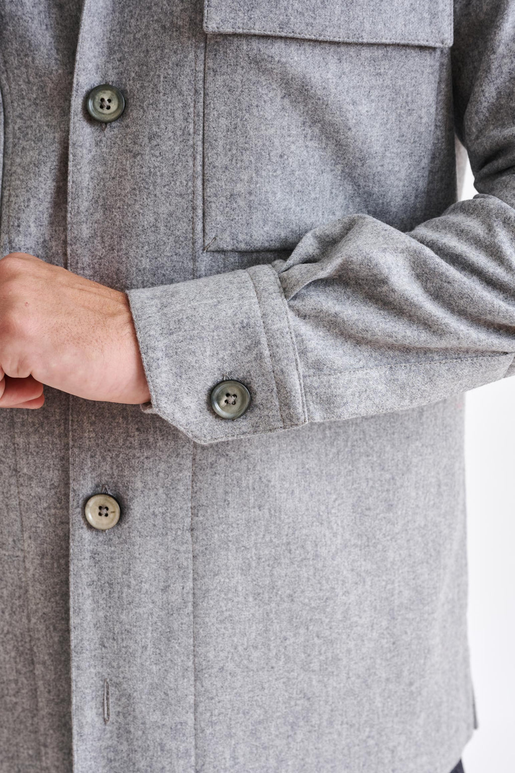Grey Super 100's Wool Overshirt Flannel & Saxony — detail 1