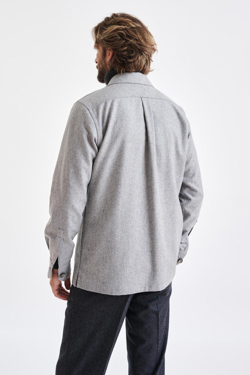Grey Super 100's Wool Overshirt Flannel & Saxony — detail 4