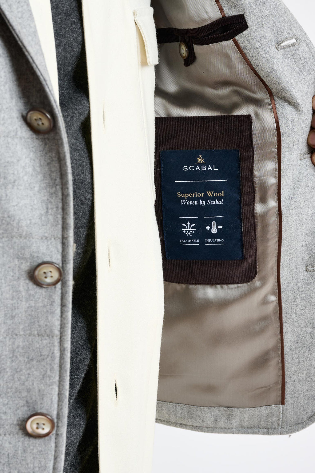 Grey Super 100's Wool Keswick Waistcoat Flannel Saxony — detail 2
