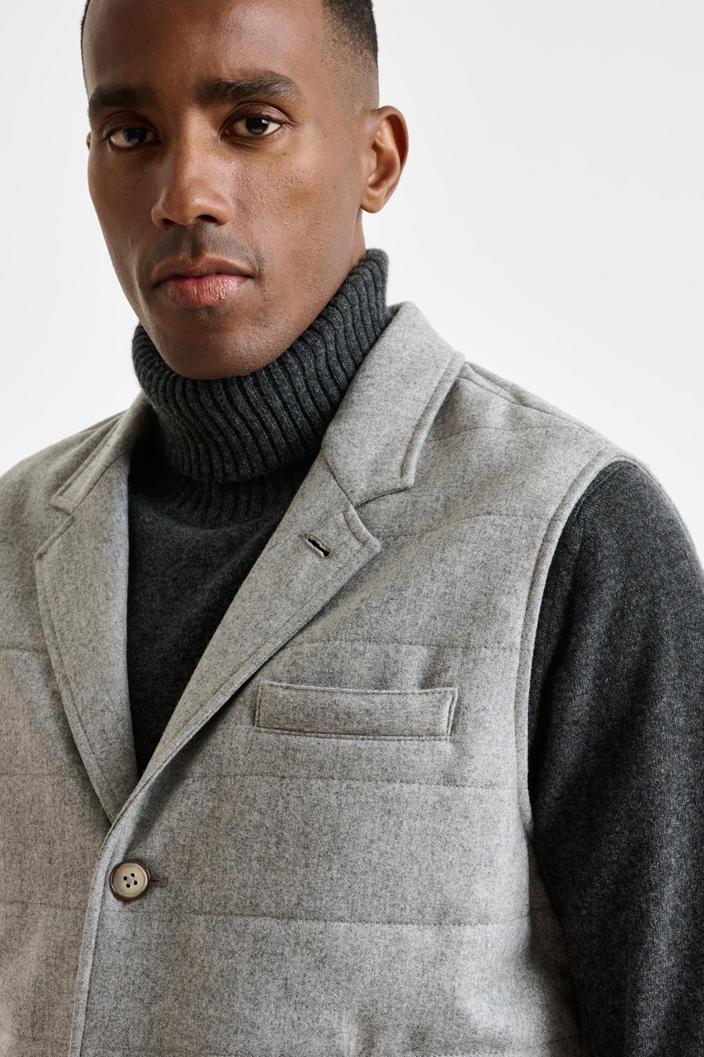 Grey Super 100's Wool Keswick Waistcoat Flannel Saxony — detail 6
