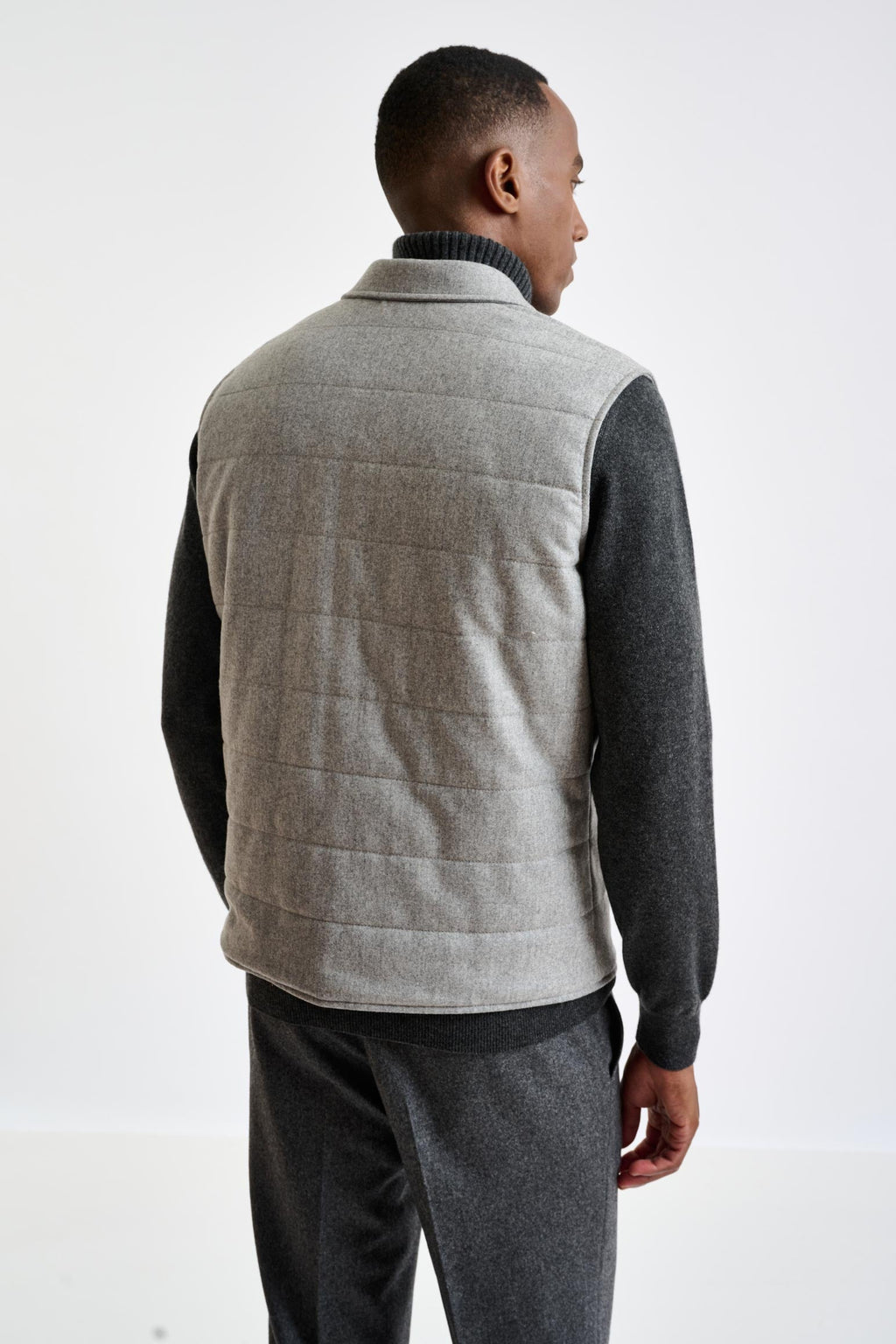 Grey Super 100's Wool Keswick Waistcoat Flannel Saxony — detail 4