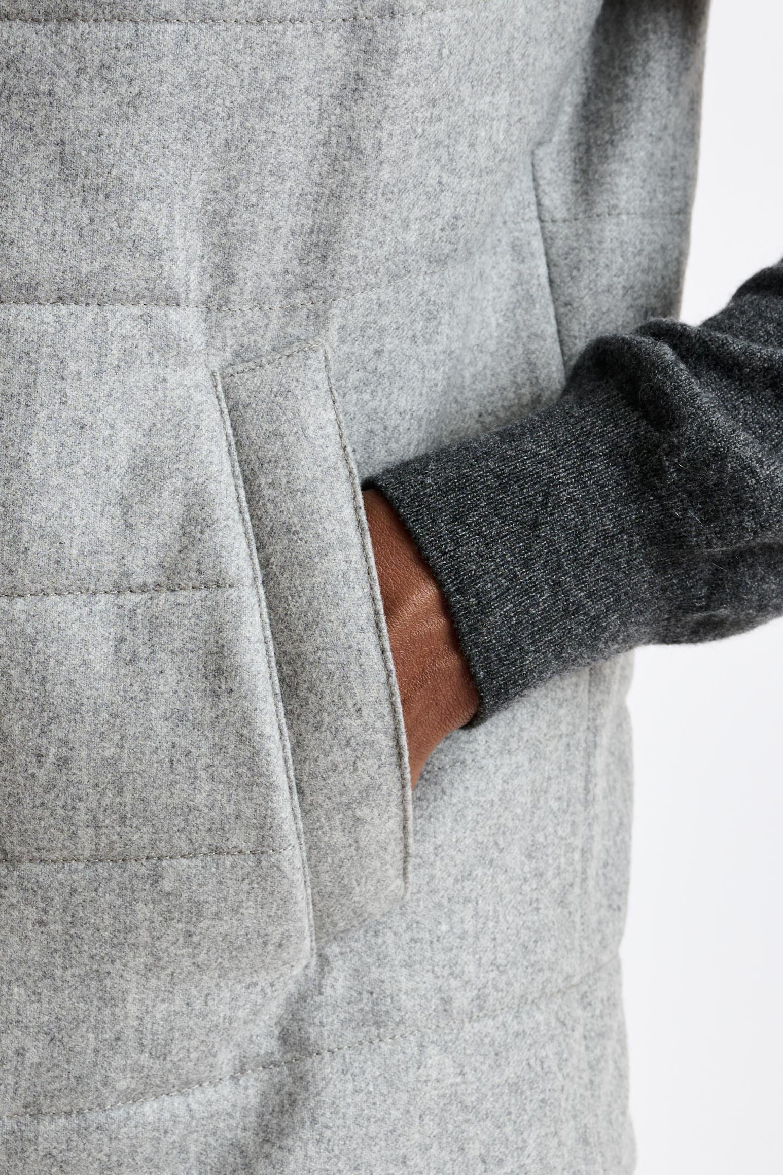 Grey Super 100's Wool Keswick Waistcoat Flannel Saxony — detail 1