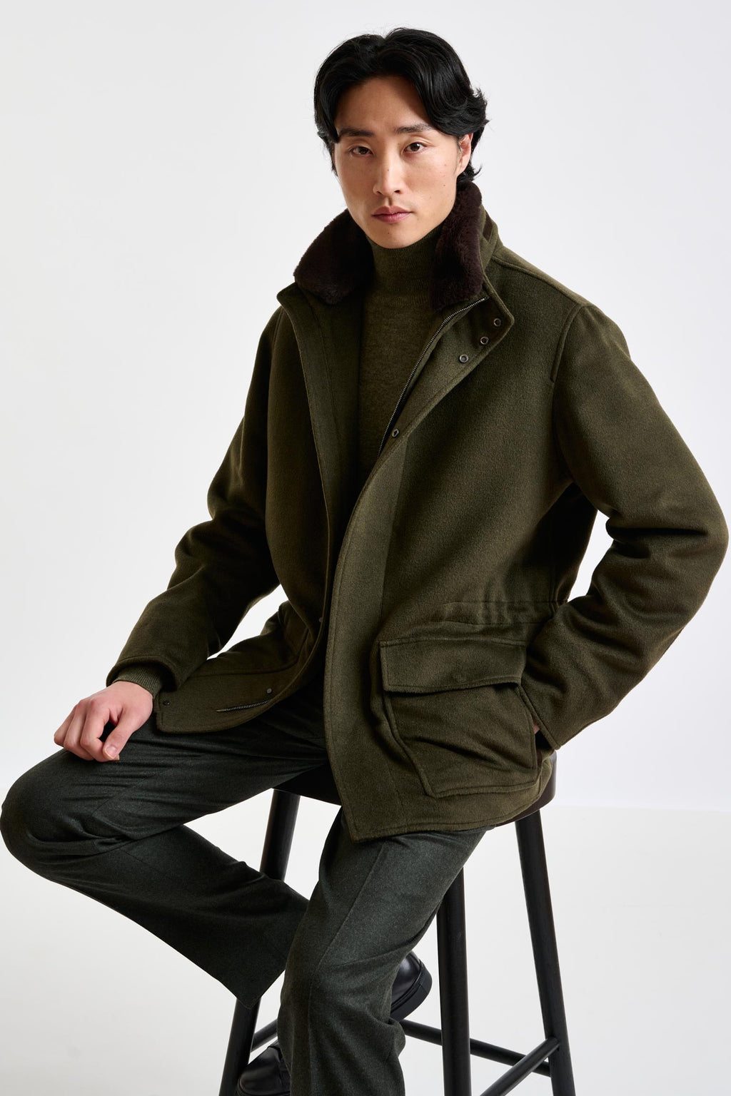 Green Wool Dartmoor Field Jacket Zeus — detail 7