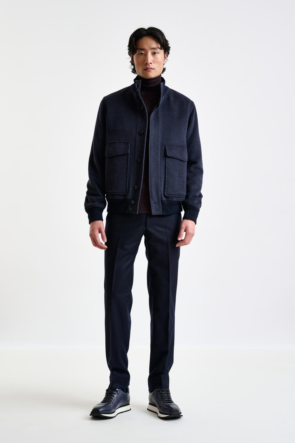 Midnight Blue Wool Warwick Bomber Jacket Zeus — detail 1