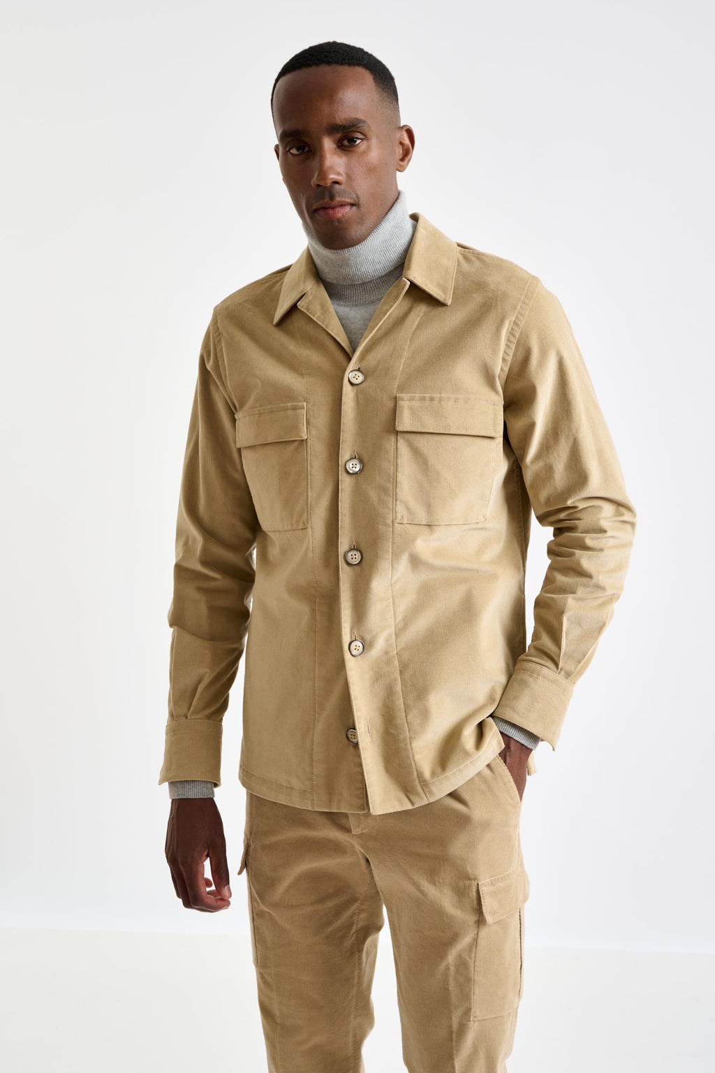 Beige Cotton Overshirt Corduroy — detail 4