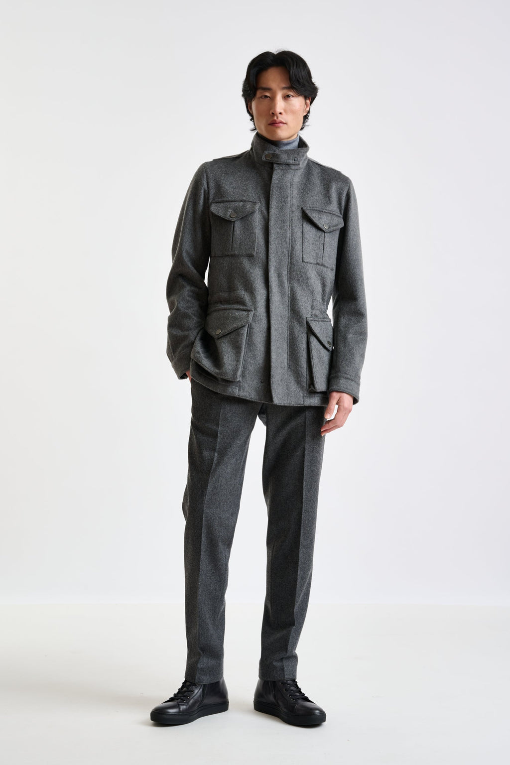 Grey 100% Cashmere Dartmoor Field Jacket Zeus — detail 1