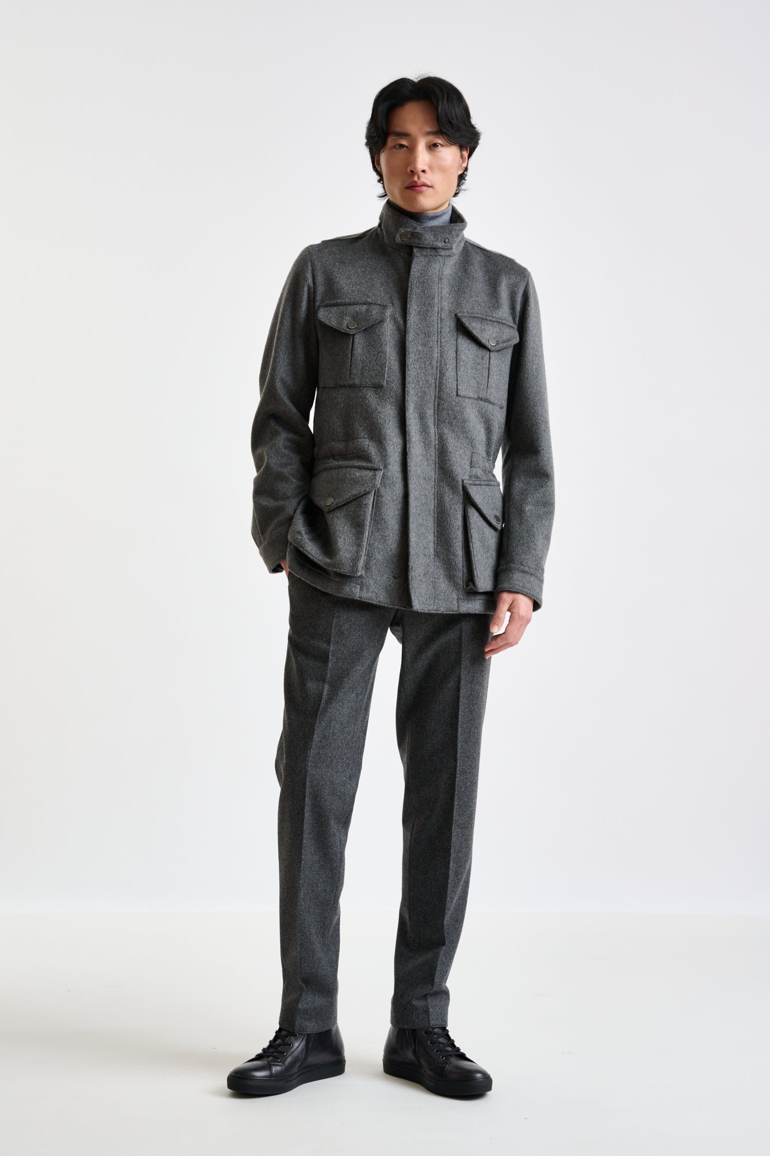 Grey 100% Cashmere Dartmoor Field Jacket Zeus — detail 1