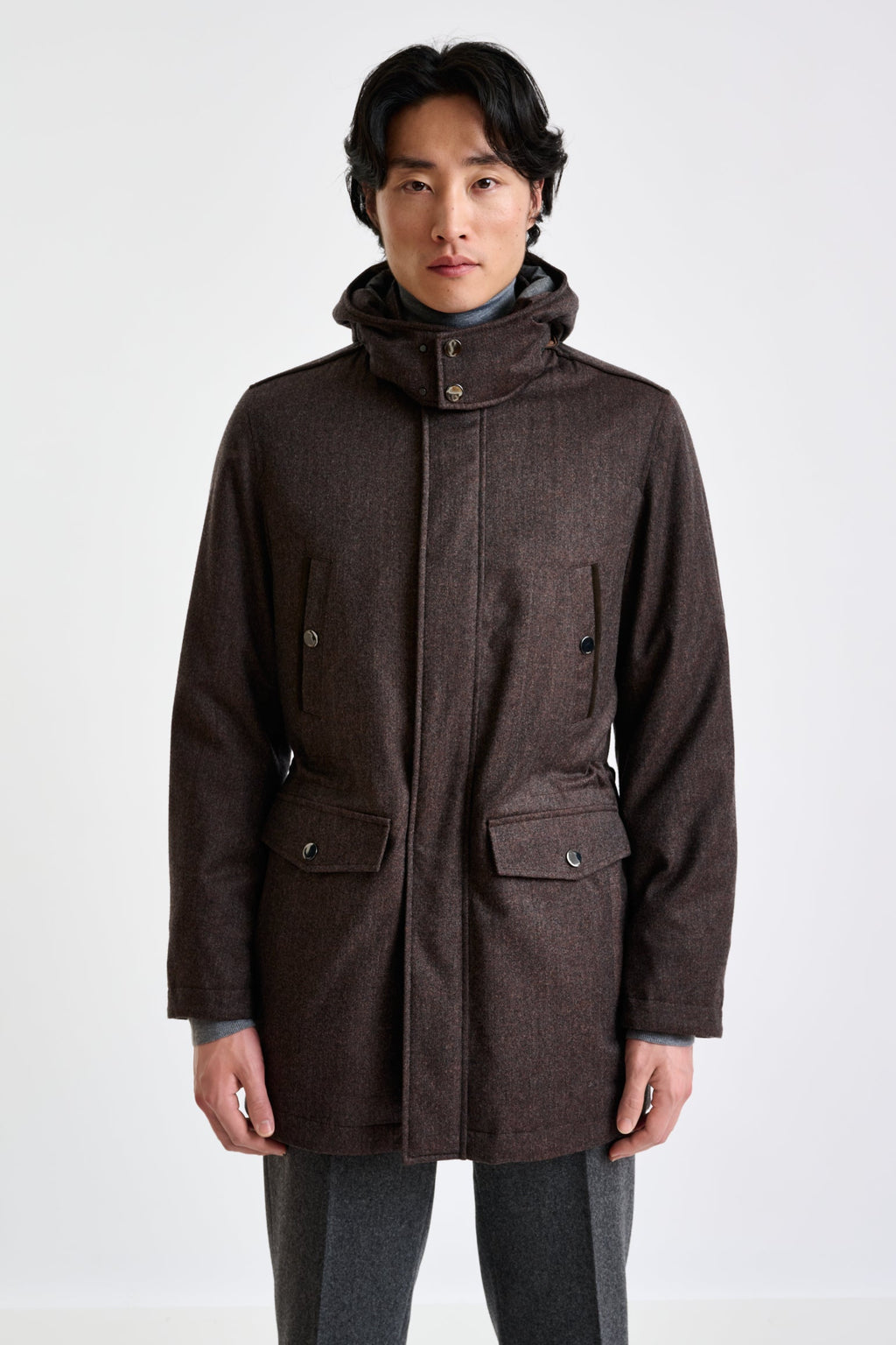 Brown 100% Tech Wool Flannel Bedford Parka