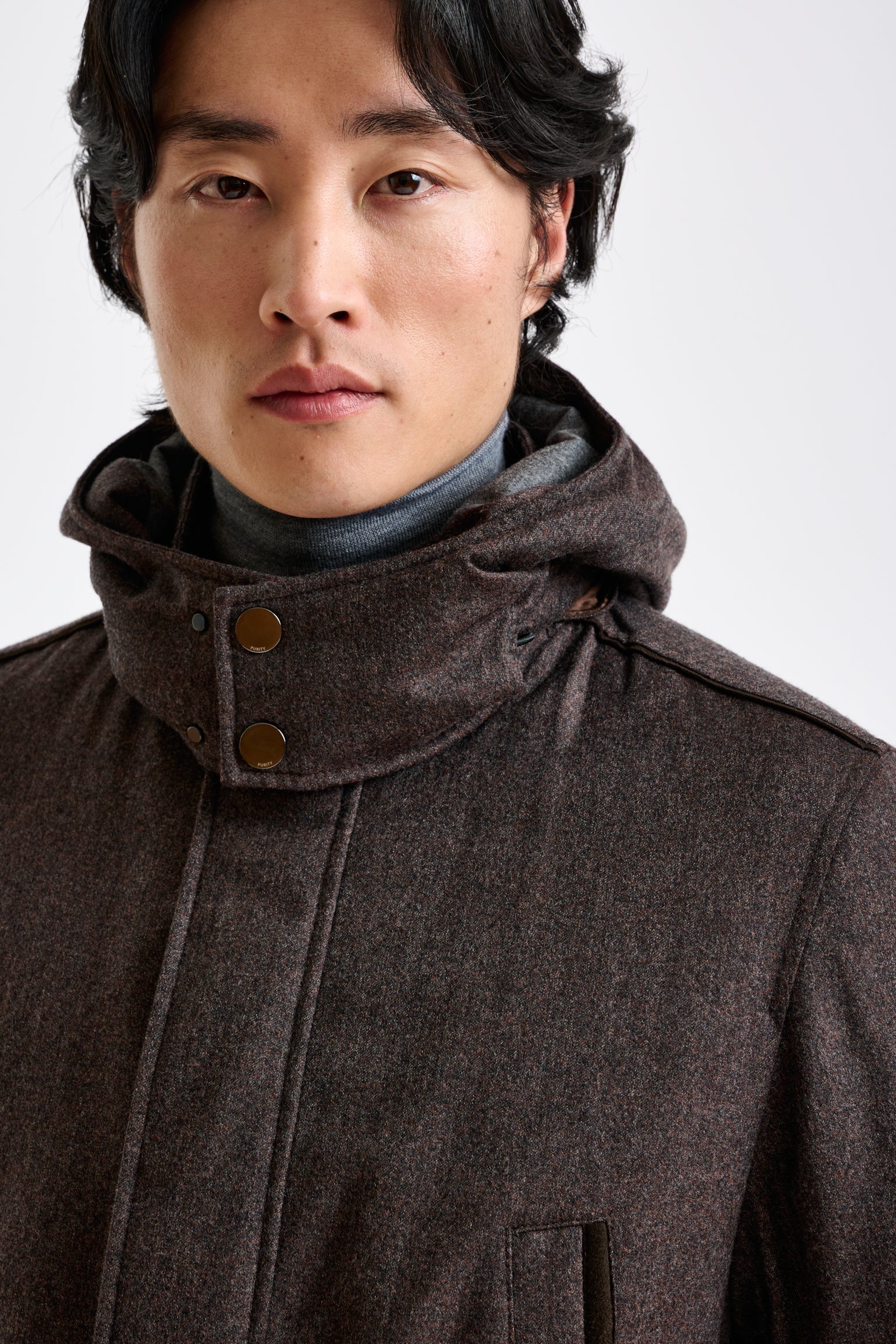 Brown 100% Tech Wool Flannel Bedford Parka — detail 2