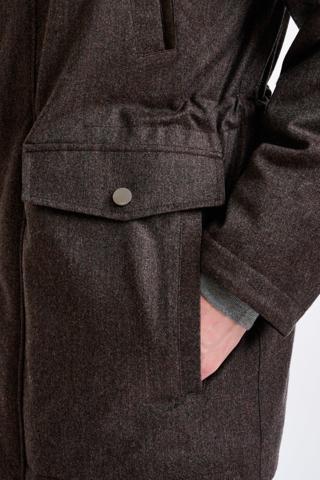 Brown 100% Tech Wool Flannel Bedford Parka — detail 3