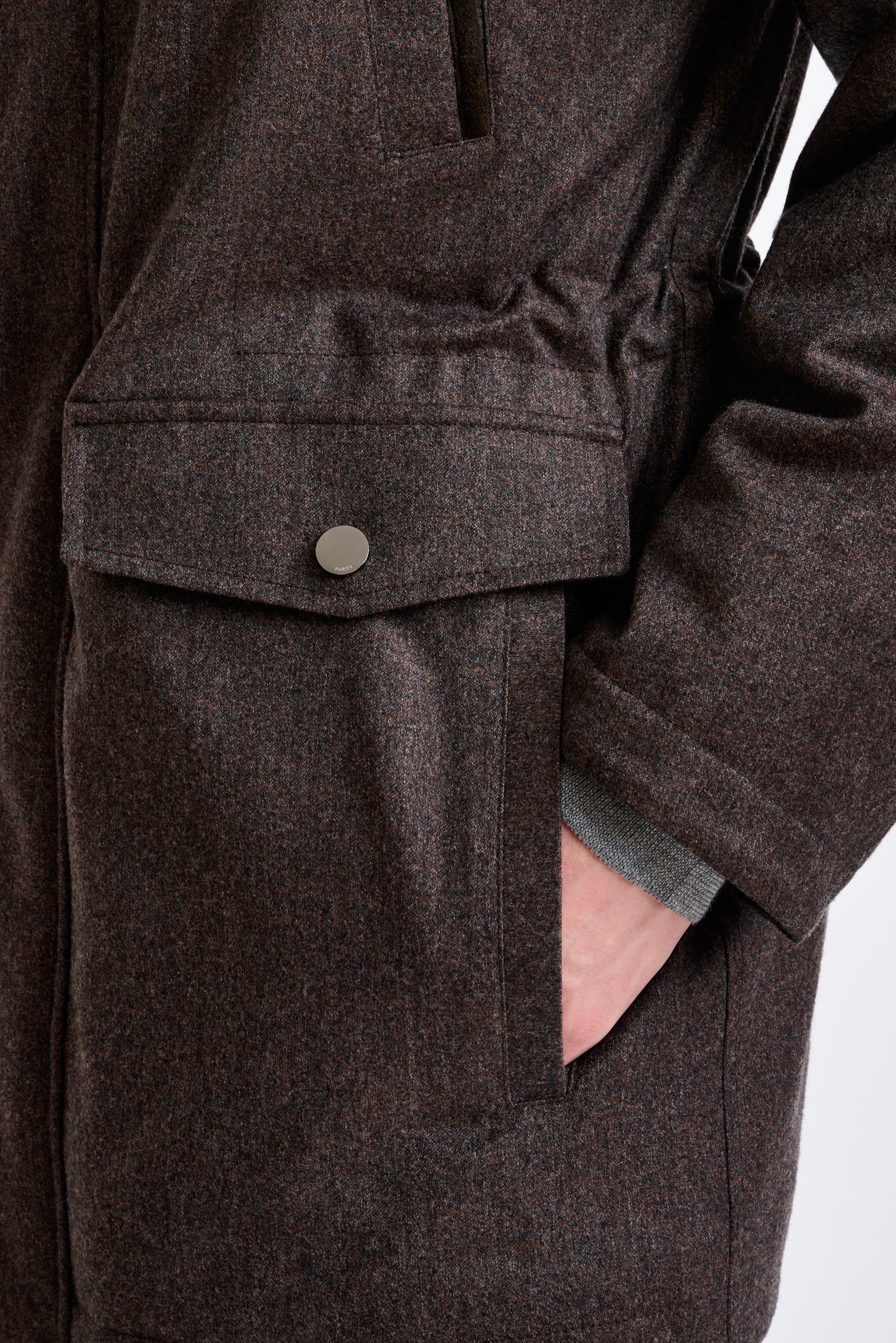 Brown 100% Tech Wool Flannel Bedford Parka — detail 3