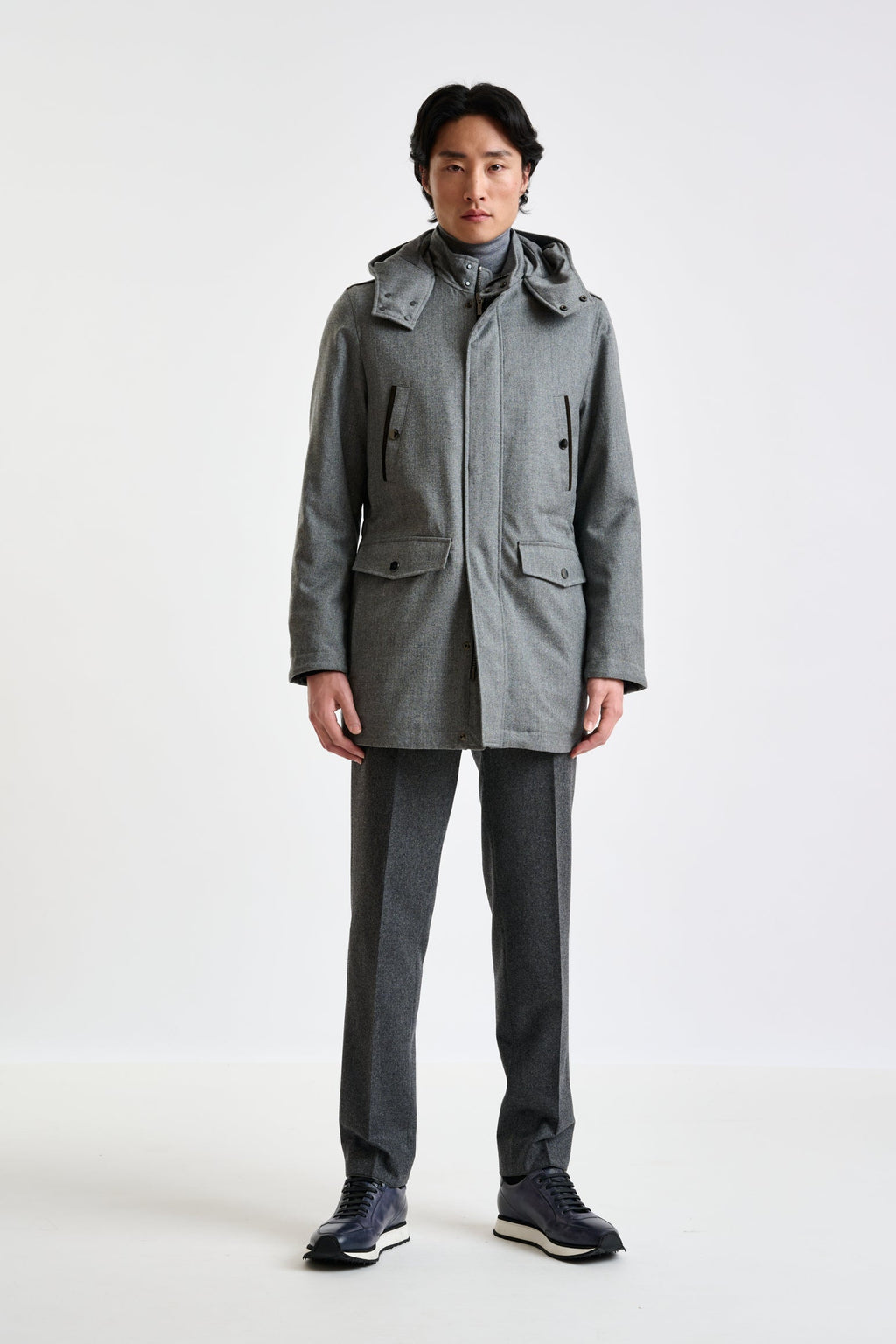 Grey 100% Tech Wool Flannel Bedford Parka — detail 6