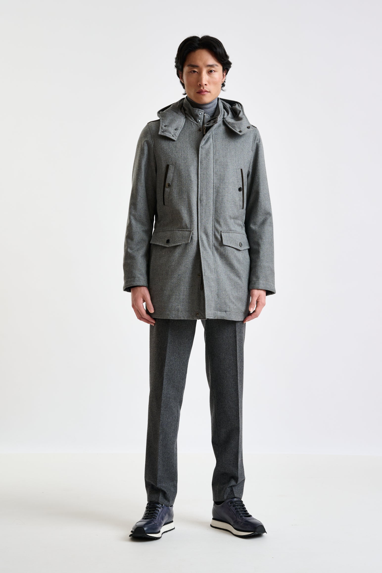 Grey 100% Tech Wool Flannel Bedford Parka — detail 6