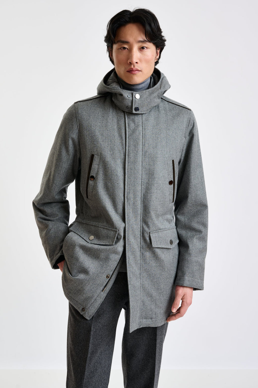 Grey 100% Tech Wool Flannel Bedford Parka